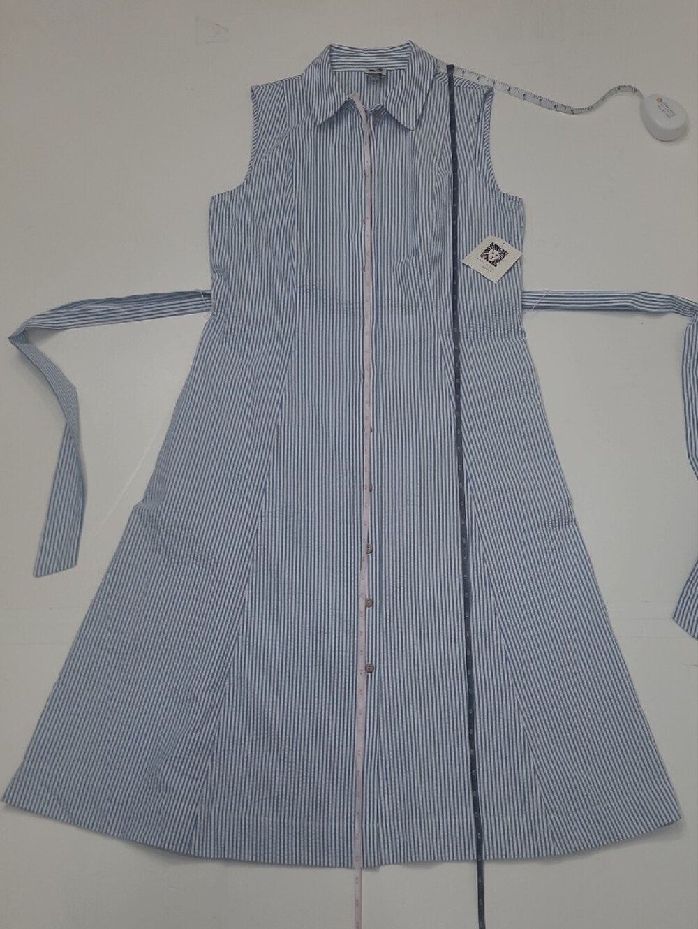 Anne Klein Calf Length Dress Striped Sleeveless Shirt Collared Button Up Front - Picture 8 of 16
